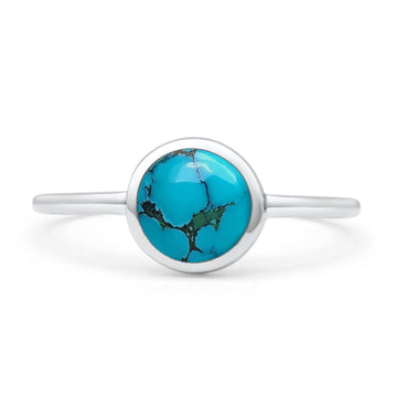 Oxidized Statement Fashion Round Petite Dainty Thumb Ring Simulated Turquoise 925 Sterling Silver